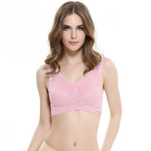 Load image into Gallery viewer, M-3XL Women Sexy Lingerie Lace Solid Color Cross Side Buckle Wireless Push up Breathable Sleep Underwear Sports Bra